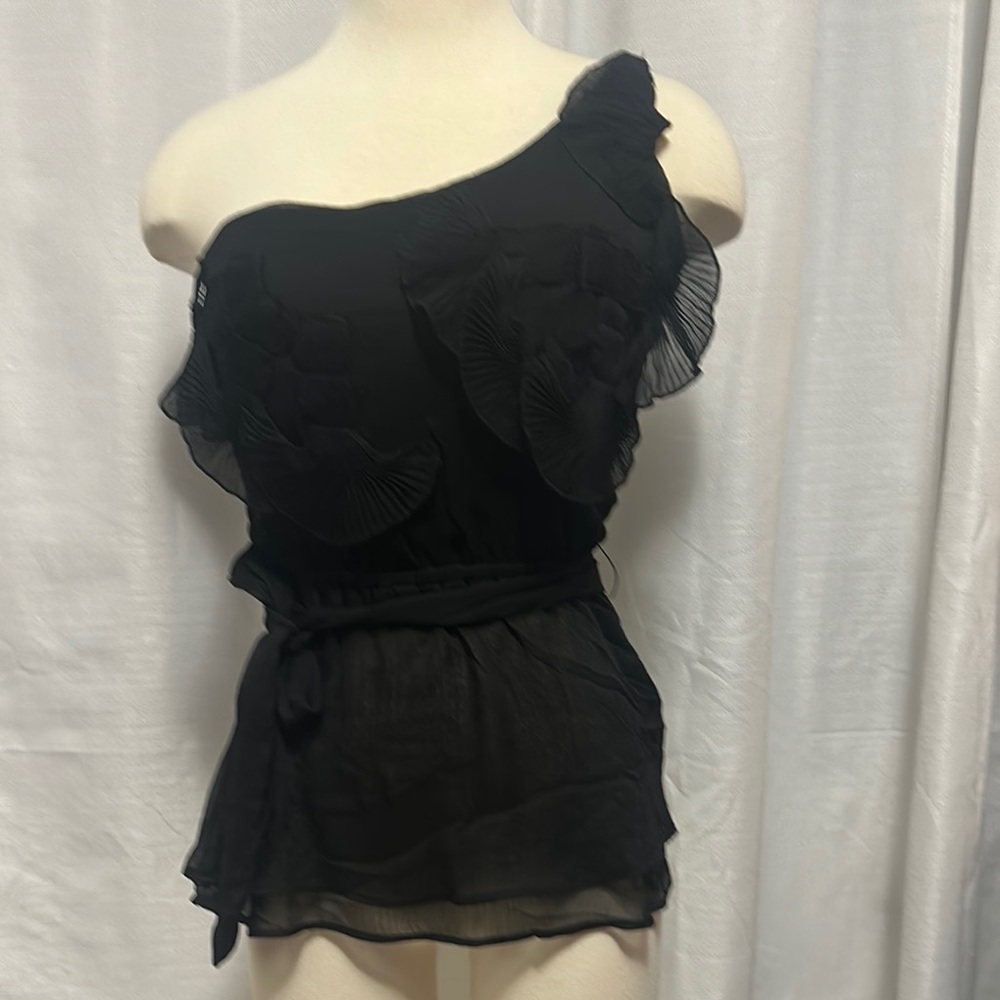 Black Asymmetrical Ruffled Blouse, y2k unworn medium size